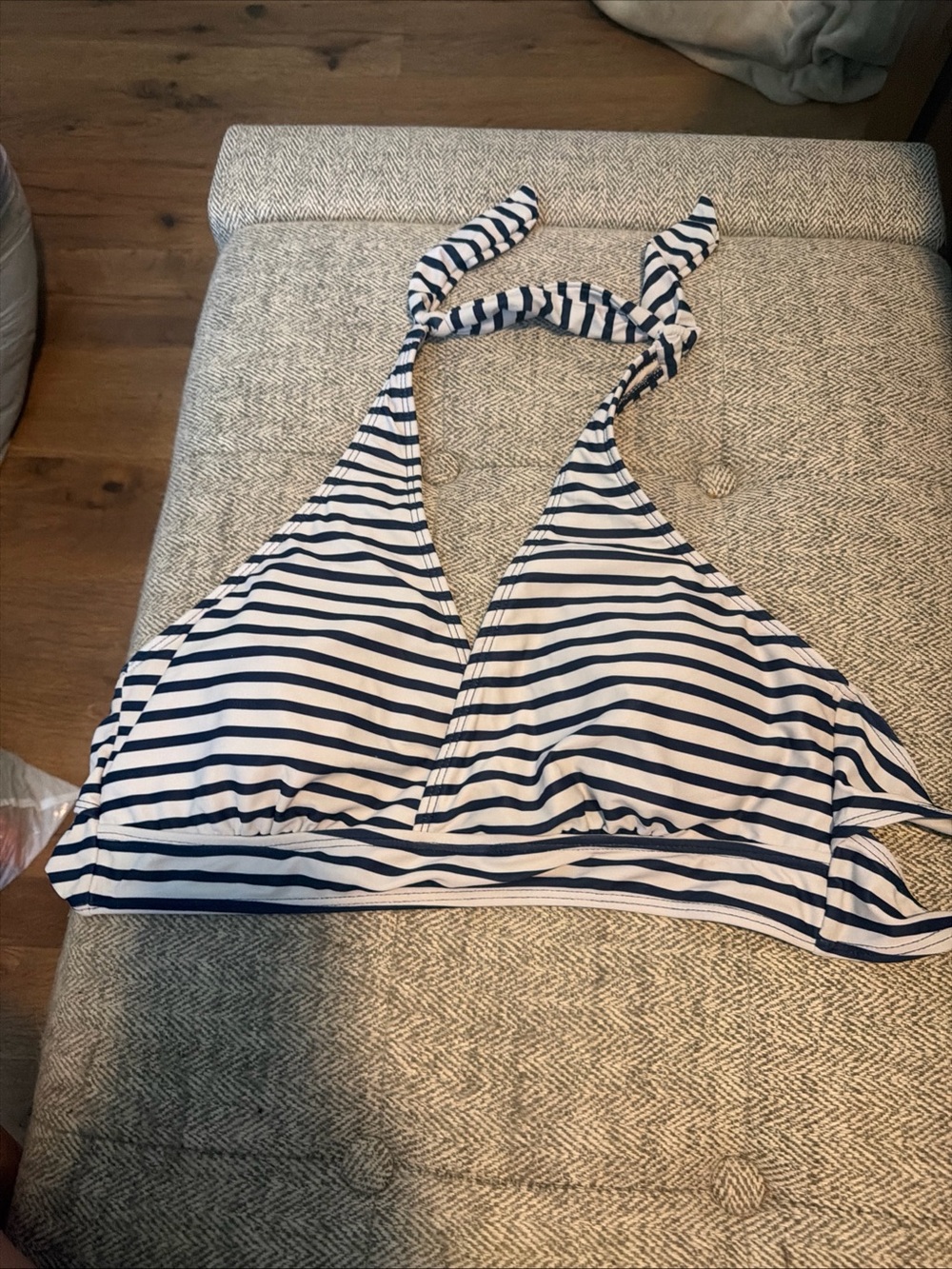 Source Unknown Navy and White Striped Halter Swim Top